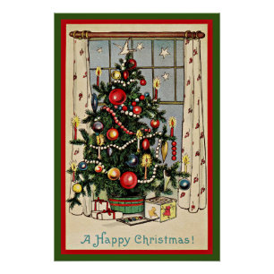 Prettig kerstfeest, vintage illustratie, perfect poster