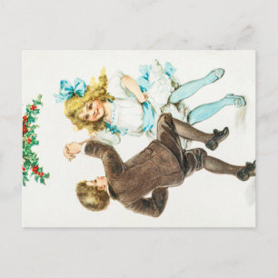 Prettig kerstfeest - vintage kaart, dansende kinde briefkaart