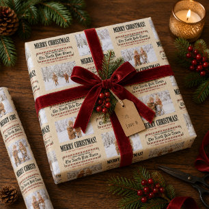 Prettig kerstfeest Vintage krantenfoto-collage Cadeaupapier