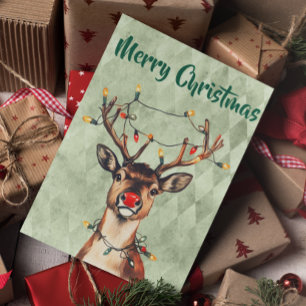Prettig kerstfeest Vintage rendier met lichten Kaart