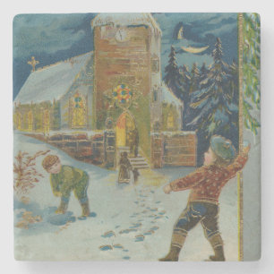 Prettig kerstfeest - Vintage sneeuwbalgevecht ansi Stenen Onderzetter