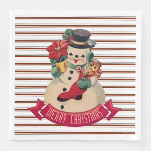 Prettig kerstfeest- Vintage sneeuwman papieren ser Servet