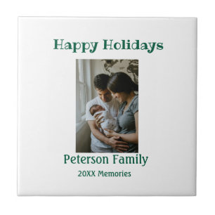 Prettig kerstfeest voeg familie foto groene Kerstm Tegeltje