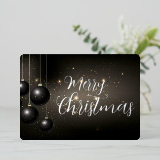 Prettig kerstfeest vonken zwart kerst ornamenten folie feestdagenkaart