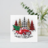 Prettig kerstfeest vrachtwagen en bomen Kerstmis Feestdagenkaart (Staand voorkant)