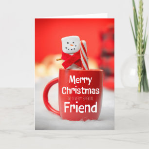 Prettig kerstfeest vriend marshmallow sneeuwman feestdagen kaart