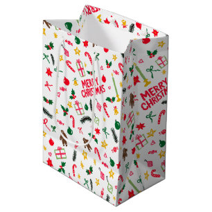 Prettig kerstfeest vrolijke tekening speelse patro medium cadeauzakje
