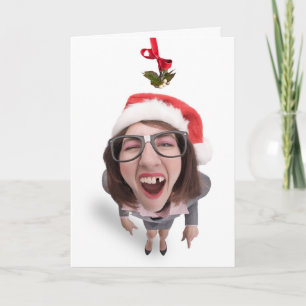 Prettig kerstfeest Vrouw Mistand Misteletoe Feestdagen Kaart