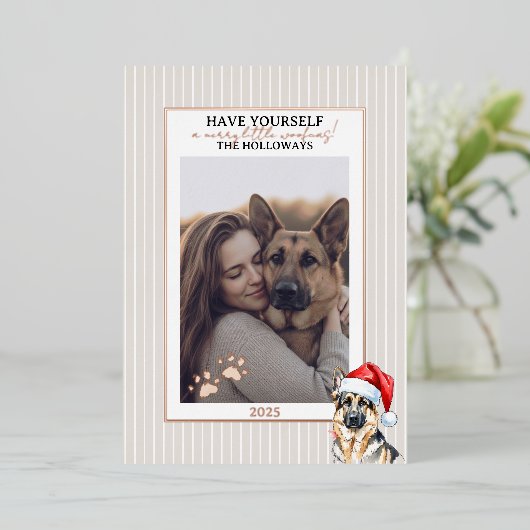 Prettig Kerstfeest Waterverf Duitse Herdershond Folie Feestdagenkaart (Staand Voorkant)