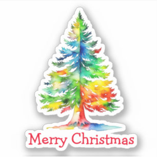 Prettig kerstfeest waterverf kerstboom sticker