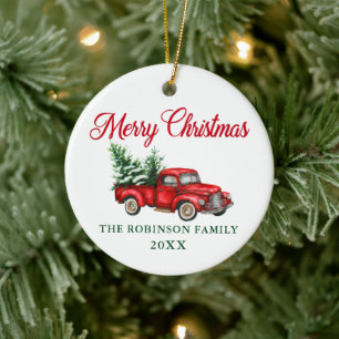 Prettig kerstfeest waterverf vintage vrachtwagen r keramisch ornament