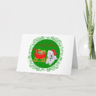 Prettig kerstfeest Westie met slee Feestdagen Kaart