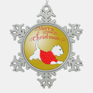 Prettig kerstfeest Westie-ornament Tin Sneeuwvlok Ornament