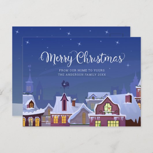 Prettig kerstfeest winters decor dakranden Kerstmi Aankondigingskaart (Voorkant / Achterkant)