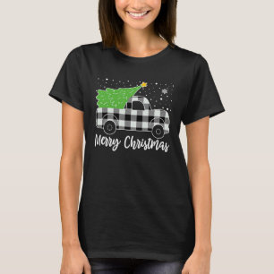 Prettig kerstfeest Witte Buffalo geruite boom mann T-shirt