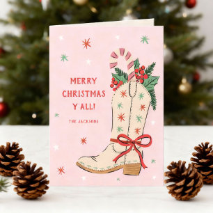 Prettig Kerstfeest Y'all Country Cowboy Laars Feestdagen Kaart