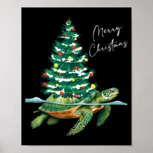 Prettig kerstfeest Zeeschildpad Kerstboom Lichtjes Poster