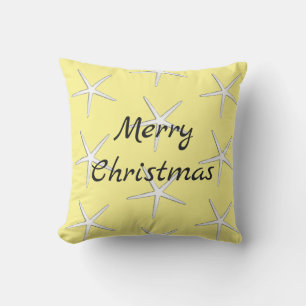 Prettig Kerstfeest Zeesterpatroon Geschenk Geel Buitenkussen