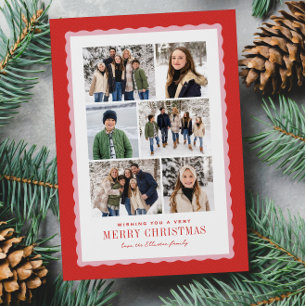 Prettig kerstfeest zes foto collage roze en rood feestdagenkaart