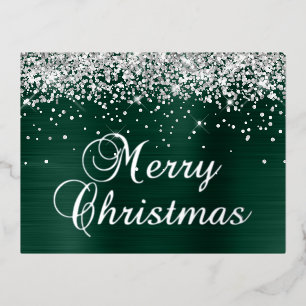 Prettig kerstfeest Zilver Glitter Dennengroen Folie Feestdagen Briefkaart