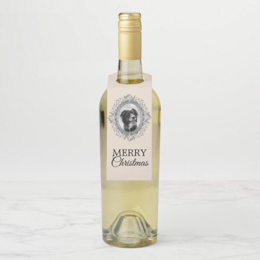 Prettig Kerstfeest Zilveren Lijst Foto Flessenhanger (Op fles)