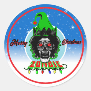 Prettig kerstfeest Zombie Blauwe Cirkel Ronde Sticker