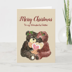 Prettig kerstfeest zus beste cadeau knuffel beer feestdagen kaart