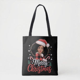 Prettig kerstfeest zwart Afrikaans meisje kerstmut Draagtas