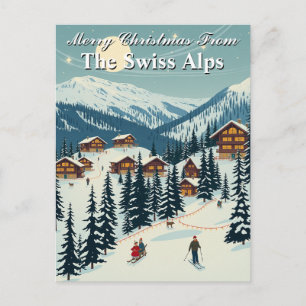 Prettig kerstfeest Zwitserse Alpen Alpen skidorp Briefkaart