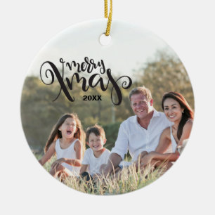 Prettig Kerstjaar Tekst Sjabloon Aangepaste Foto Keramisch Ornament