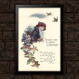 Prettig Kerstmeisje Vintage 1920 Groet Poster