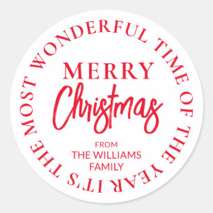 Prettig Kerstmis Aangepaste Naam Rood Ronde Sticker