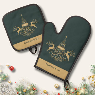 Prettig Kerstmis Aangepaste Naam voor Bedrijfs Tea Ovenwant & Pannenlap Set