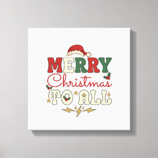 Prettig Kerstmis Alle Kerstman Hoed Bliksem Sterre Canvas Afdruk