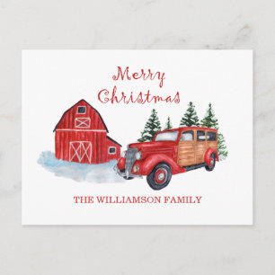 Prettig Kerstmis Boerderij Rode Truck Familienaa Briefkaart