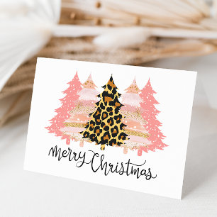 Prettig Kerstmis Boho Luipaard Goud Glitter Perzik Feestdagen Kaart