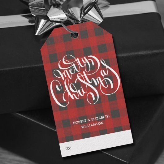 Prettig Kerstmis Buffalo Plaid Kerst Cadeaulabel