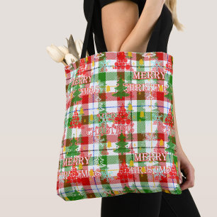 Prettig Kerstmis decoratieve geruite tartan Draagtas