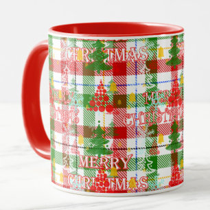 Prettig Kerstmis decoratieve geruite tartan Mok