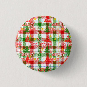 Prettig Kerstmis decoratieve geruite tartan  Ronde Button 3,2 Cm
