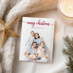 Prettig Kerstmis Elegant Rode Script Unieke Foto Briefkaart