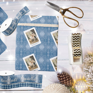 Prettig Kerstmis Elegante Blau Magneetkaart Cadeaupapier