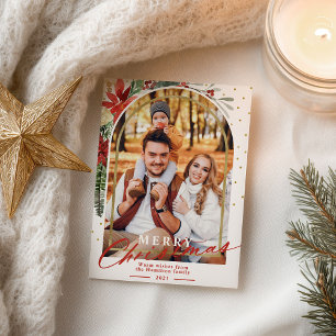 Prettig Kerstmis Familie Foto Boog Kerstkaart Feestdagenkaart