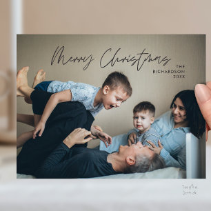 Prettig Kerstmis Familie Foto Modern Minimaal Briefkaart