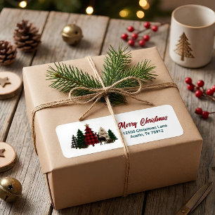 Prettig Kerstmis Familie Geruite Bomen Rendieren C Etiket