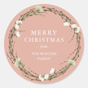 Prettig Kerstmis Familie Naam Wintergroen Ronde Sticker