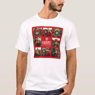 Prettig Kerstmis Foto Collage Rood Wit T-shirt