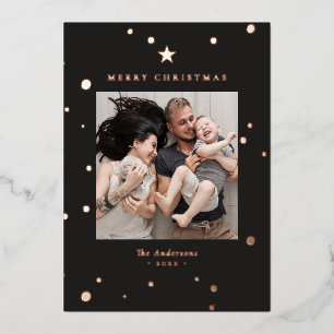 Prettig Kerstmis Foto Elegante Echte Roos Goud Folie Feestdagenkaart