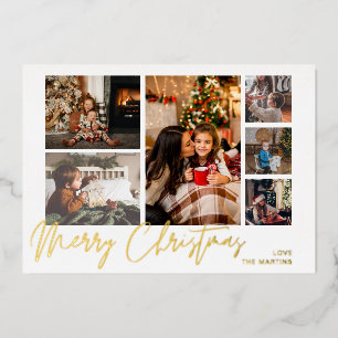 Prettig Kerstmis Goud Folie Multi Foto - Wit Uitnodiging