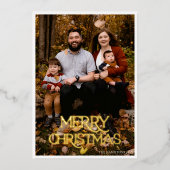 Prettig Kerstmis Goud Folie Zwart & Wit Streepdesi Folie Uitnodiging (Voorkant)